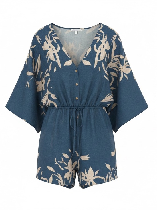 Cupshe Other - Cupshe Navy and Tan Floral Coverup Kimono Style